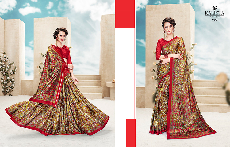 KALISTA RUHANI VOL 2 SAREE 274 - Polyester, 5.5 Meters, Brown | Printed Design, Soft Fabric, Comfortable Fit, Vibrant Colors