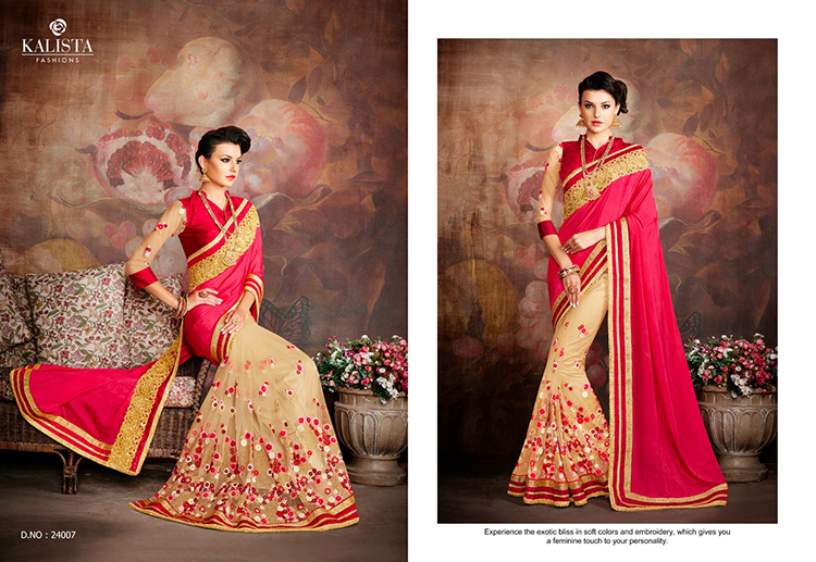 KALISTA ROYAL COLLECTION SAREE 24007 - Silk Blend, 5.5 Meters, Red | Floral Embroidery, Elegant Design, Comfortable Fit