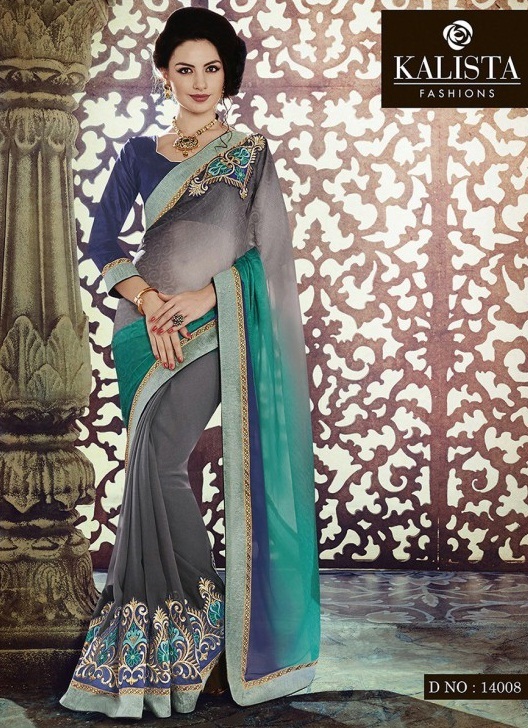 KALISTA QUEEN VOL 1 SAREE 14008 - Silk Blend, 5.5 Meters, Grey | Floral Embroidery, Elegant Design, Soft Fabric, Party Wear