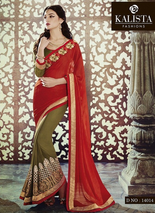 KALISTA QUEEN VOL 1 SAREE 14014 - Silk Blend, 5.5 Meters, Red | Floral Embroidery, Blouse Piece, Elegant Design, Comfortable Fit, Stylish Drape