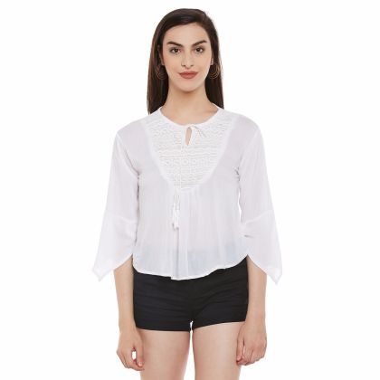 Ants Two Colour Lace At Neck Top