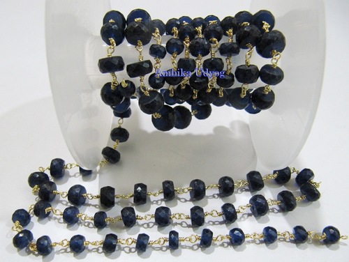Blue Sapphire Rosary Beaded Chain