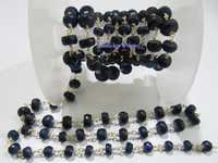 Aaa Quality Blue Sapphire Rosary Beaded Chain - 1 Meter Long, 5 To 8 Mm Graduated Rondelle Faceted Beads, High-quality Lab Created Gemstones