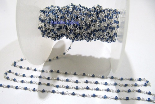 Fancy Lab Created Blue Sapphire Beaded Chain