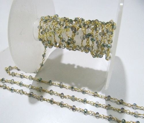 Hydro Quartz Green Peacock Pyrite Beaded Chain