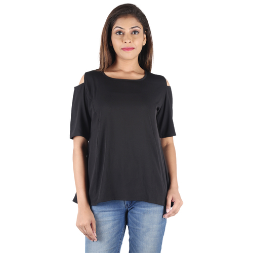 Indian Poly Crepe Printed Black Balloon Short Sleeve Round Neck Top Blouses & Tops Manufacturer