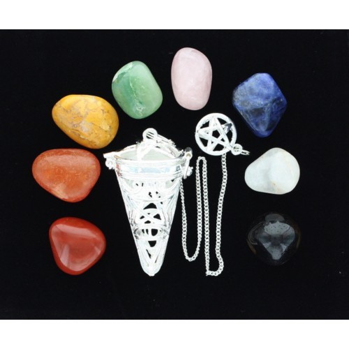 Silver Pentacle Cage Pendulum With Chakra