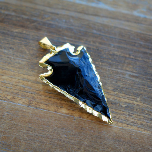 Supphire Obsidian Gold Electroplated Arrowheads
