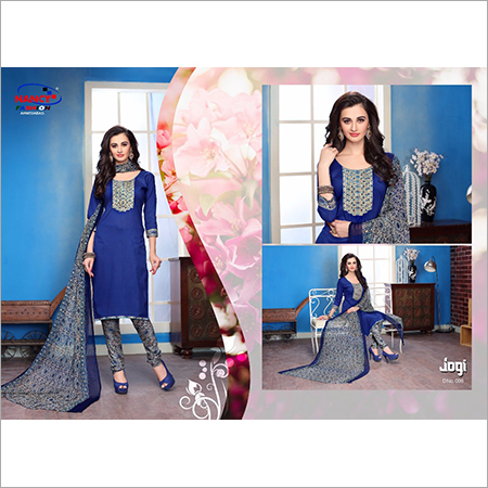 Ladies Suits - Cotton , Blue Color, Plain Pattern, Short Sleeves Design