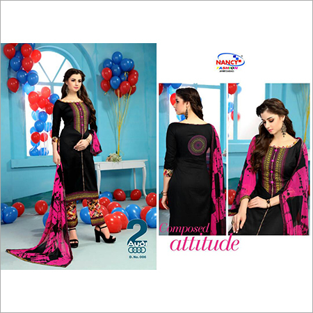 Ladies Suits - Cotton Material, Short Sleeve Style, Elegant Black Color | Plain Pattern Design