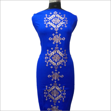 Ladies Beige Embroidery On Royal Blue Kurta