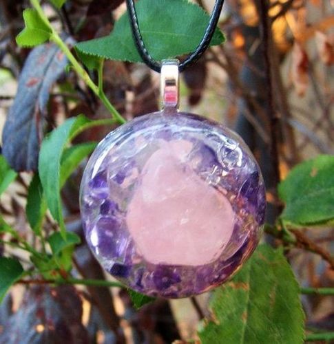 Rose Quartz and Amethyst Orgone Energy Pendant