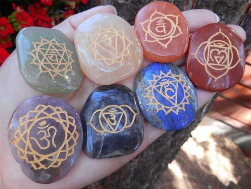 7 Chakra Set Sanskrit Engraved Stones