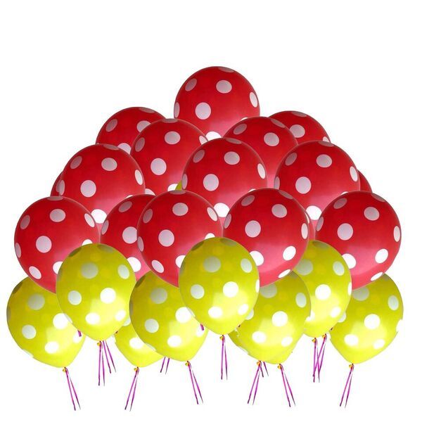 Balloons - Latex, 12 Inch, Red | Polka Dots, Inflatable, Lightweight, Decorative, Versatile, Colorful, Party Use