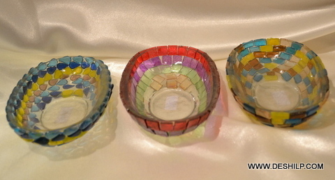 Yellow Mosaic Glass Bowls