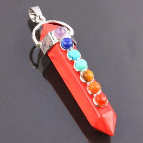 Red Jasper Hexagonal 7 Chakra Gemstone Pendant