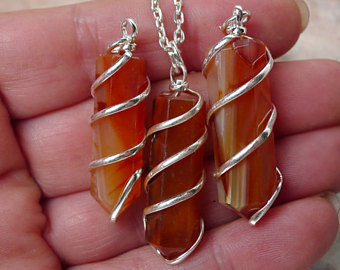 Silver Spiral-Wrapped Carnelian Gemstone