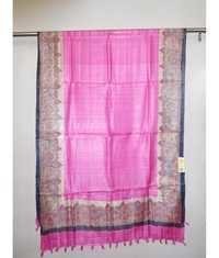 Pink Tussar Desi Madhubani Block Print Saree