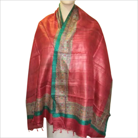 Red Tussar/ Ghitcha Madhubani Print Stoles