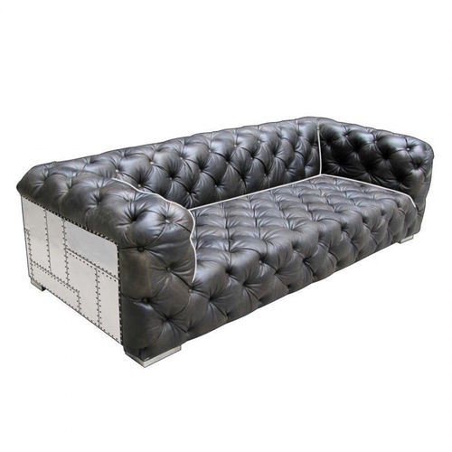 Aviator Black Leather Chesterfield Sofa