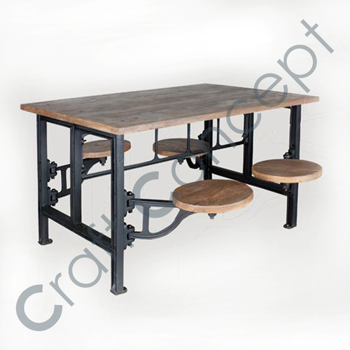 Wooden & Metal Dining Table With 4 Seating No Assembly Required