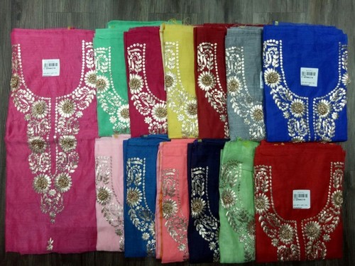 Blue Chanderi Peaton/Gotta Work Kurti Fabric