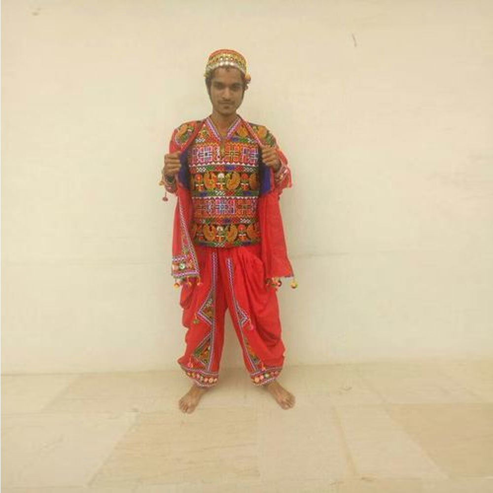 Cotton Dandiya Dress Red Half Sleeve Jacket Costume