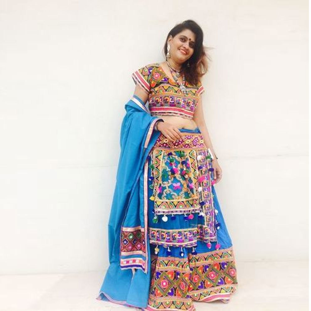 Blue And Mix Color Dandiya Dress Terquice Kasida Work Costume