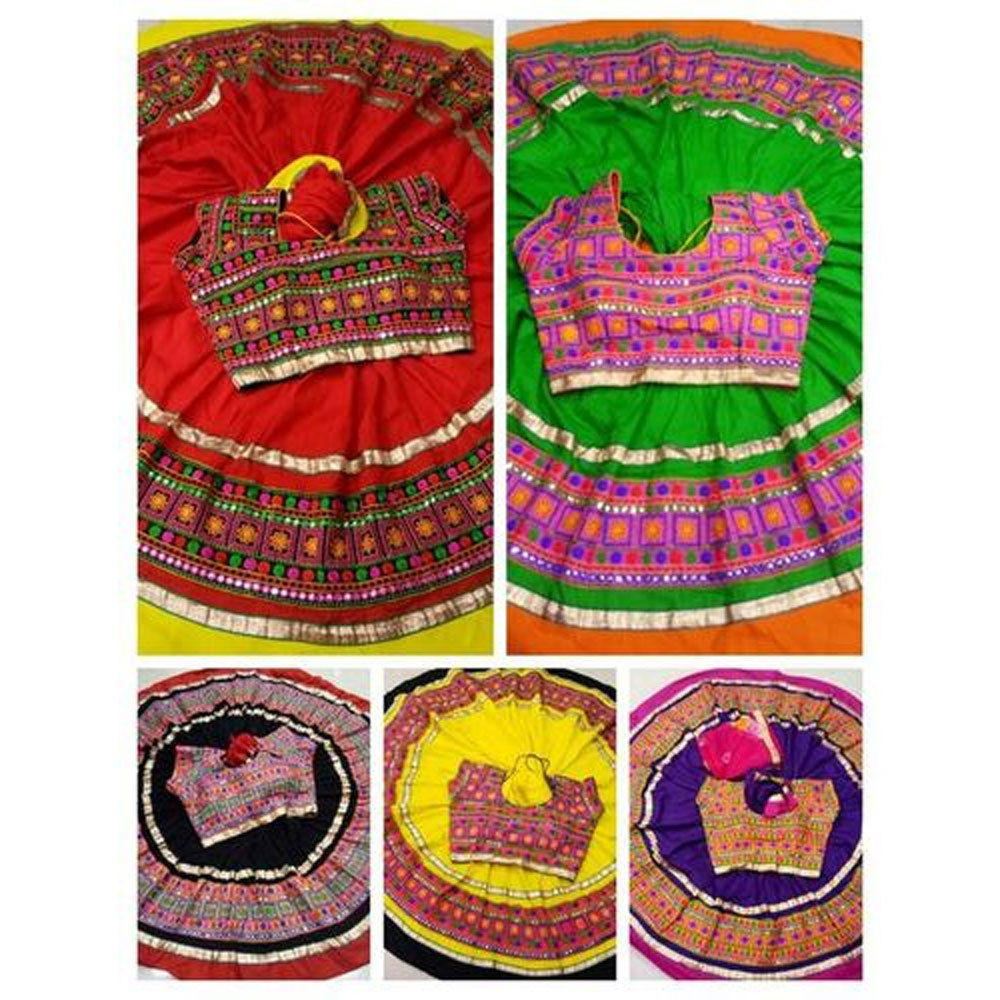 Cotton Dandiya Dress Red Green Yellow Black Printed Costume