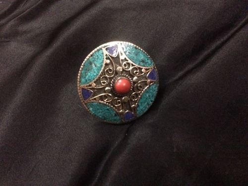 Big Nepali Rings - Mixed Metals 20-25mm Turquoise, Lapis & Coral Mosaic, Handcrafted Bohemian Jewelry