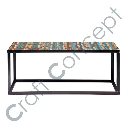 Reclaimed Wood & Iron Coffee Table - Rectangular Design, Multicolored Slats, Eco-Friendly Material, No Assembly Required, Modern Aesthetic, Vintage Charm
