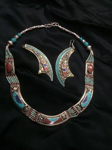 Turquoise nepali neckline with crescent danglers