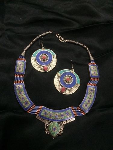 Blue nepali neckline with circled danglers