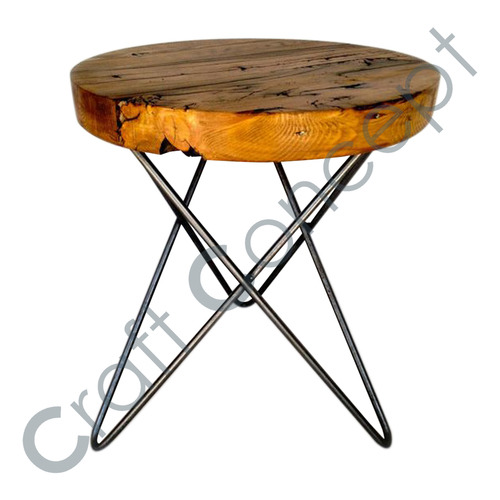 KOTA Sofa Bed Side Table - Teak & Iron, Eco-Friendly Design with Irregular Finish and No Assembly Required