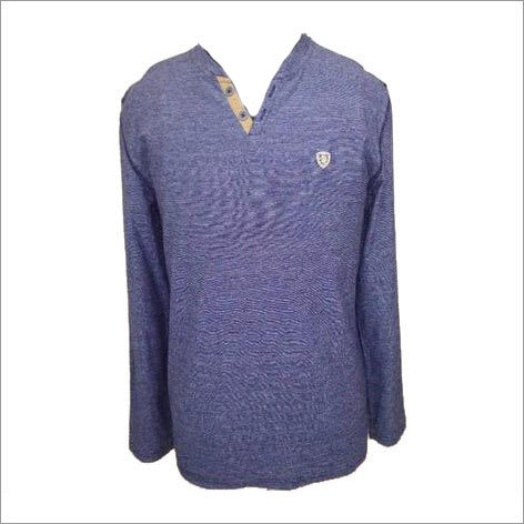Designer T Shirt - Cotton Blend, Size M, Blue | Soft Fabric, Stylish V-Neck, Comfortable Fit, Long Sleeves, Durable Material