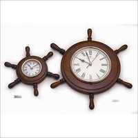 Wood Brown Nautical Wheel Clock