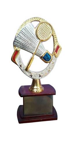 Badminton Trophy - Brass, 10 inch Round | Silver and Golden Artificial Sports Souvenir, Thickness 5mm, Ideal Business Gift