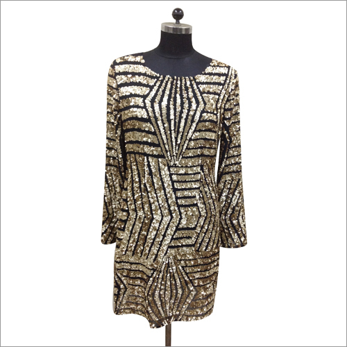 Cocktail Dress - Viscose, 95 cm Length | Full Sleeves, Beaded Pattern, Handwork Sequins, All Season Wear for All Ages