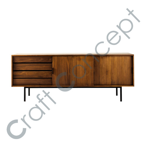 Solid Walnut Wood Buffet - Large 4 Drawer, 2 Sliding Doors Design | Vintage-Inspired, Eco-Friendly Indoor Storage Solution