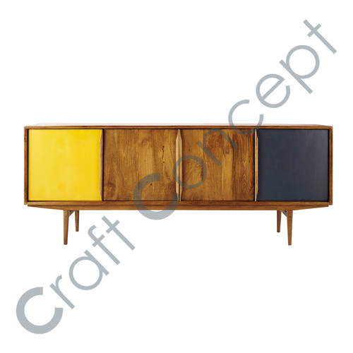 Yellow/ Gray & Brown Vintage Wooden Buffet No Assembly Required