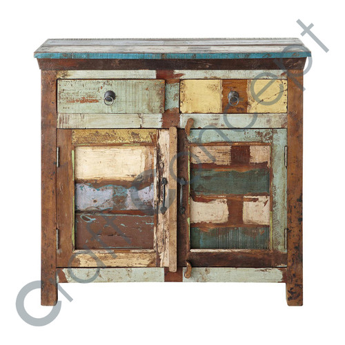 Reclaim Wood Side Board - Recycled Wood, Two Drawers and Doors | Eco-Friendly, Antique Finish, No Assembly Required, Ideal for Living Room and Bar