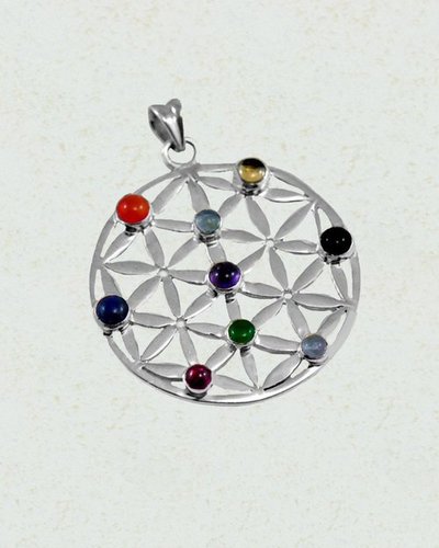 Symphony Chakra Pendant in Sterling Silver - 25mm Diameter, Polished Finish | Seven Chakra Stones, Circular Shape, Spiritual Focus