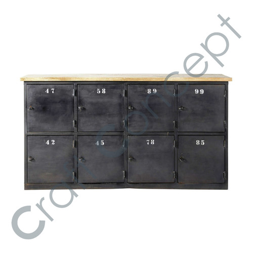 Wooden Top & Black Metal Buffet No Assembly Required