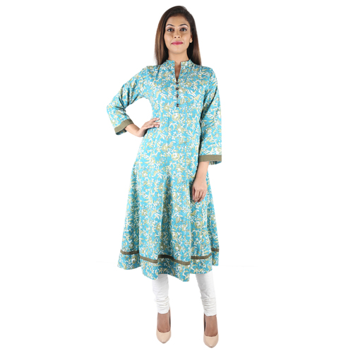 Mix Color Cotton Hand Block Print Kurti Dress