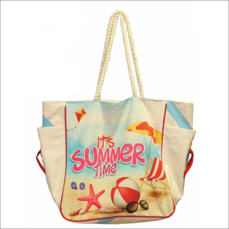 Printed Jute Beach Bags Size: 36 X 36 X 18 Cm