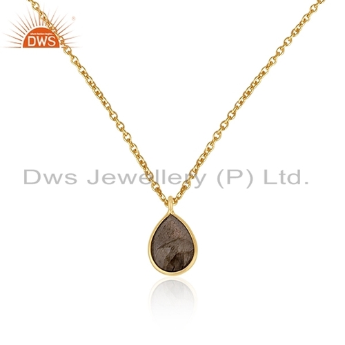 18k Gold Plated Silver Natural Gemstone Chain Pendant For Womens Jewelry