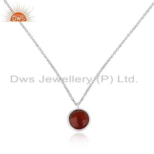 Natural Red Onyx Gemstone Sterling Silver Chain Pendant Jewelry