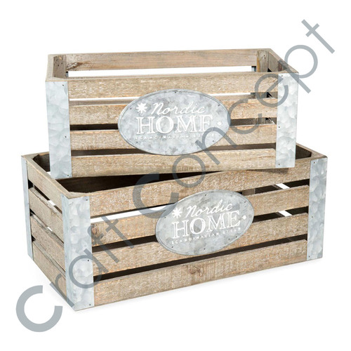 Armelle Wooden Storage Boxes - Eco-Friendly Pine Set of 2 Handles for Easy Transport Pastel Tile Print
