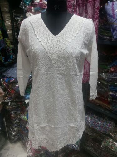 Cotton Kurti - Large, Medium, XL, XXL | White, Full Sleeves, Embroidered, Breathable, Cool Dry, Non-Toxic, Washable, Perfect for Spring and Summer