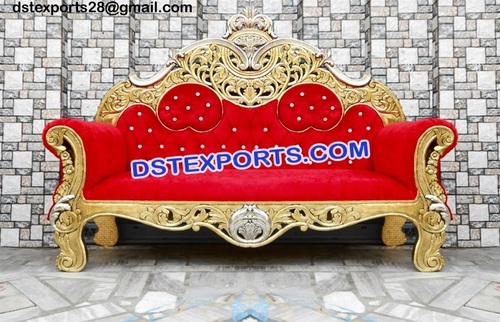 Gold Plated Wooden Carved Sofa For Wedding